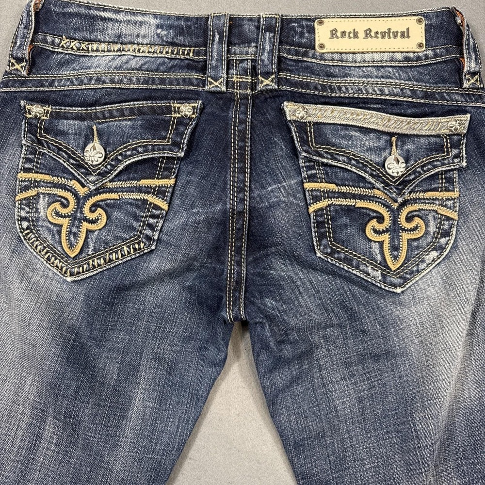 jEANS bOOT Rock Revival gwen  women's 30 dark wash stretch tHICK sTITCH bling